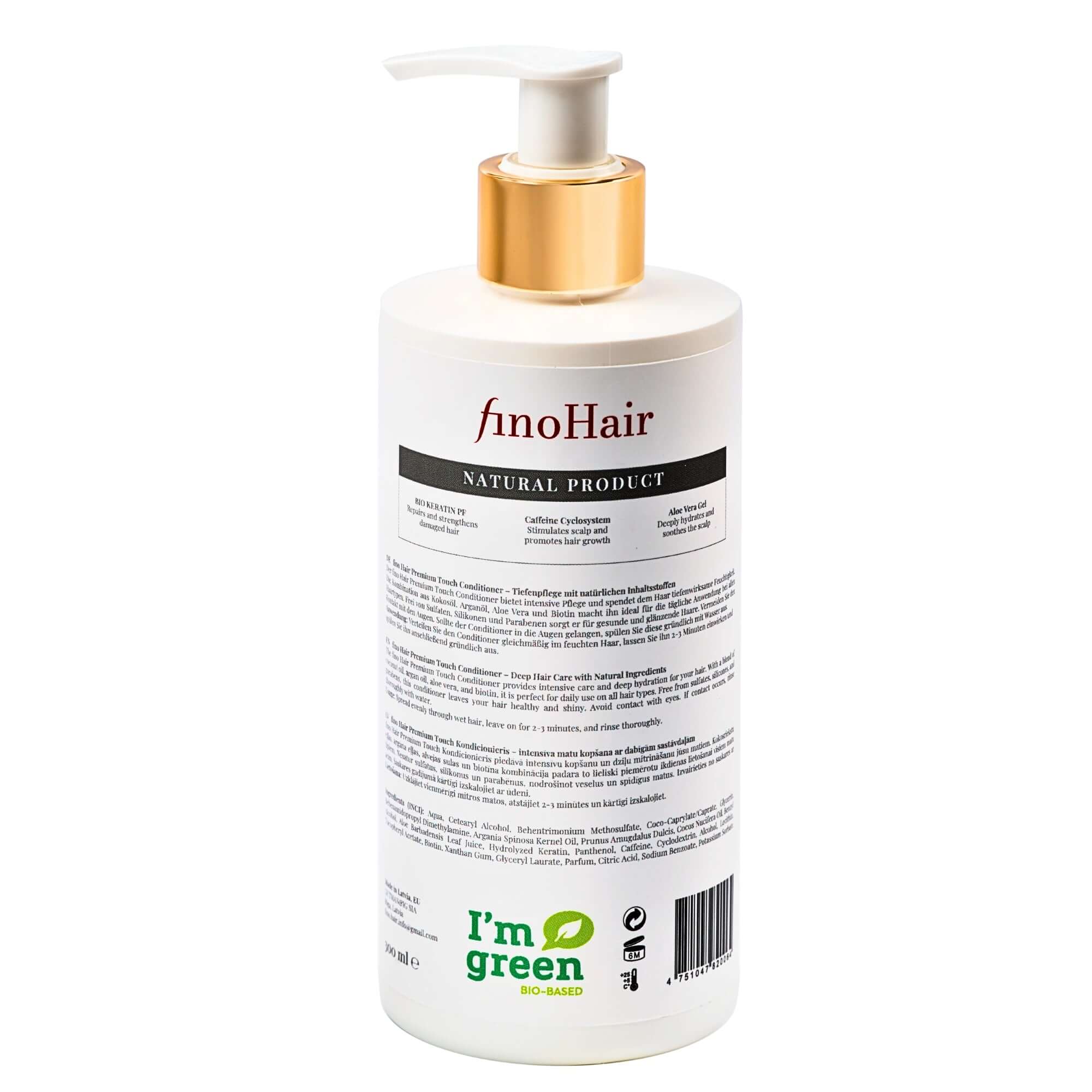 Fino Hair Premium Conditioner Rückseite – Inhaltsstoffe mit Biotin & Keratin, passend zu fino shampoo & fino hair mask