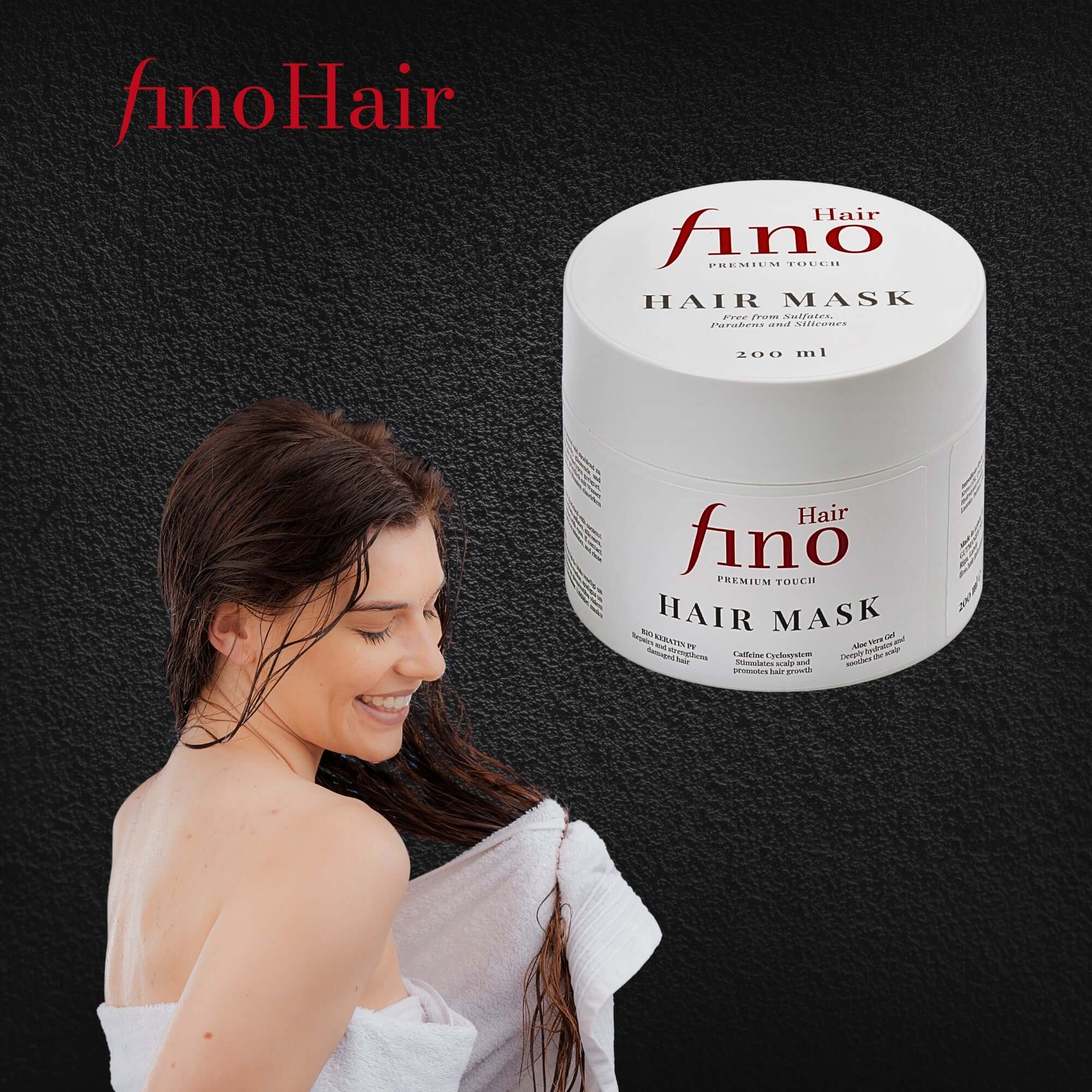 fino Hair Haarmaske ohne Silikone Parabene – Biotin Keratin Koffein, vegane Haarpflege für trockenes, gefärbtes, strapaziertes Haar