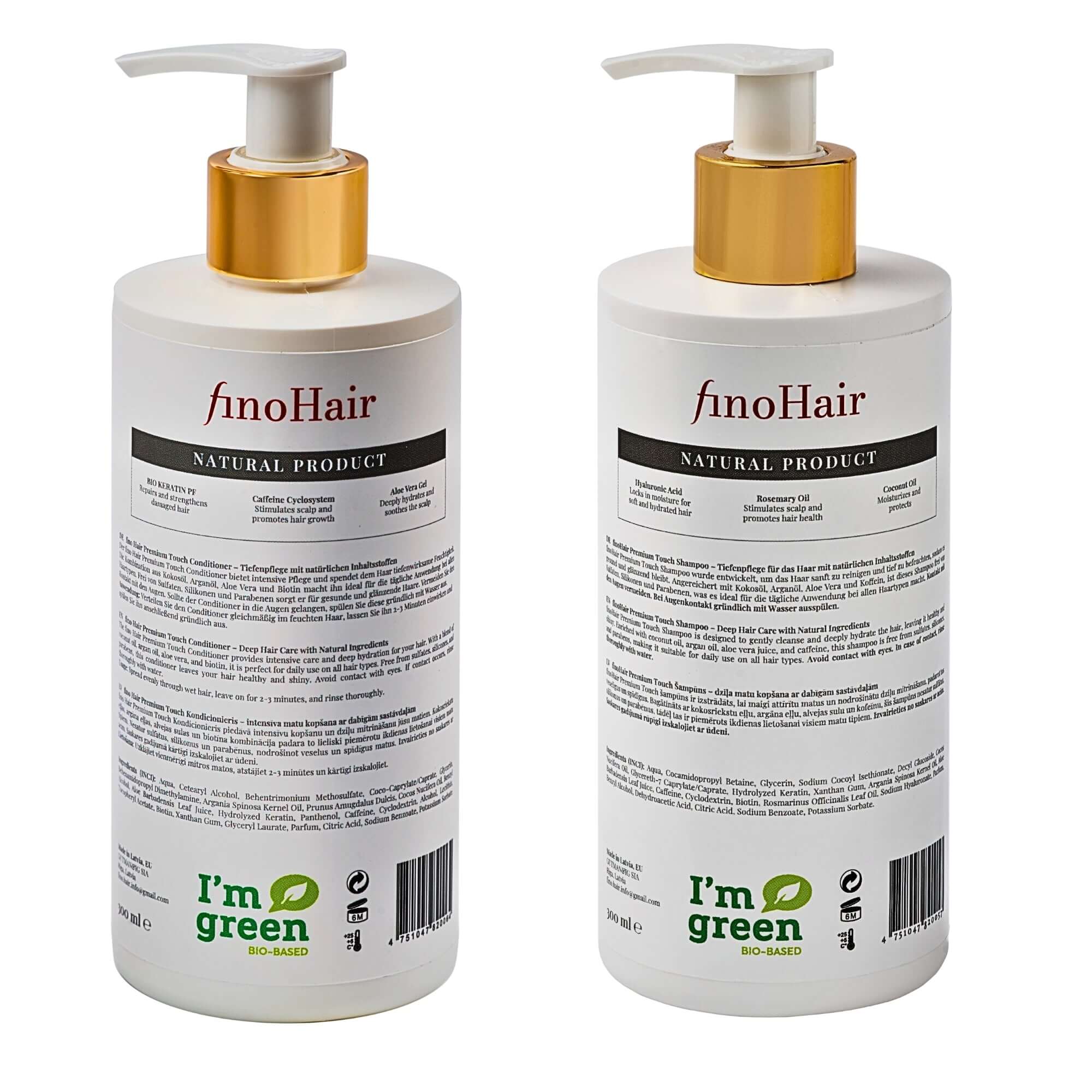 fino Haarmaske inspiriert – Pflegeset mit Shampoo und Conditioner, Koffein, Biotin, Aloe Vera, sulfatfrei, silikonfrei, 2×300 ml