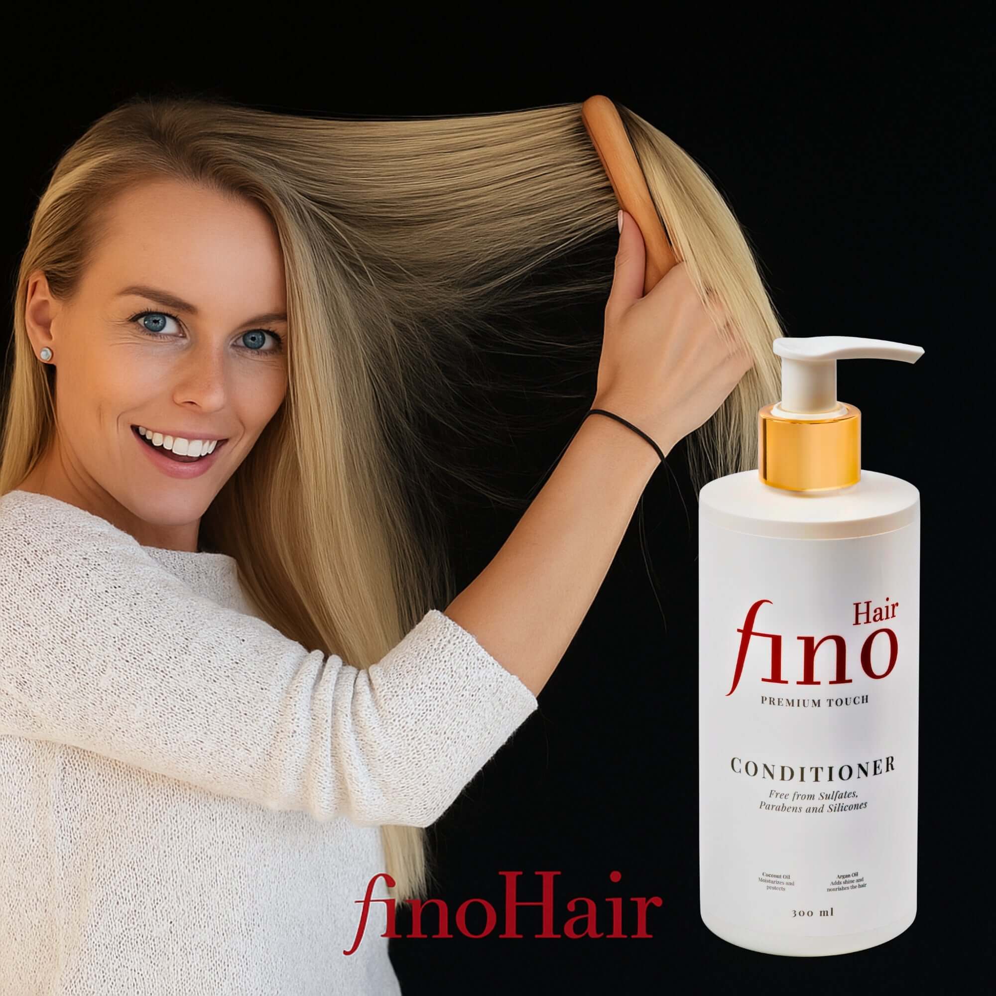 fino Haarset – Shampoo & Conditioner mit Koffein und Biotin, feuchtigkeitsspendend, reparierend, silikonfrei, 2×300 ml