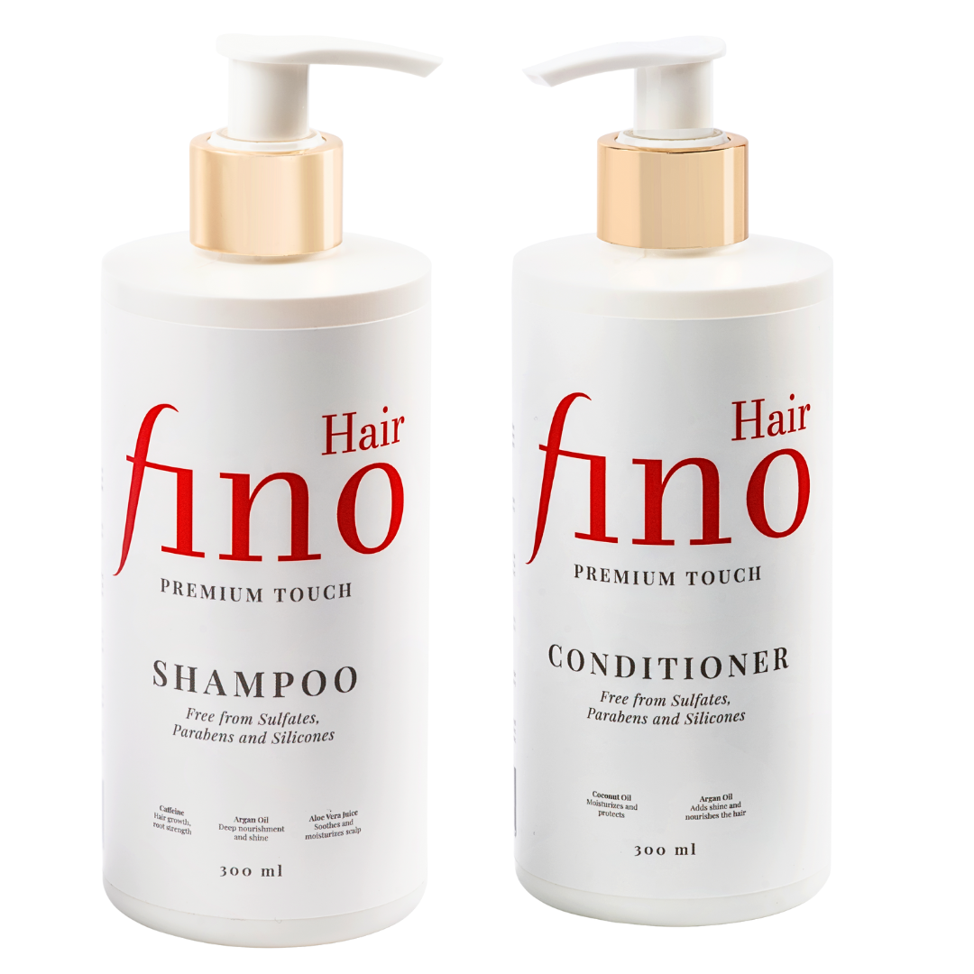 fino Hair Set mit Shampoo & Conditioner – Koffein, Biotin, Aloe Vera, ohne Silikone & Parabene, 2×300 ml