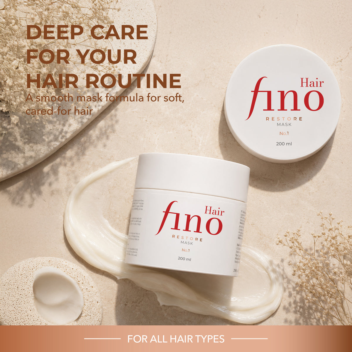 Deux masques RESTORE No.1 avec une texture crémeuse vus du dessus