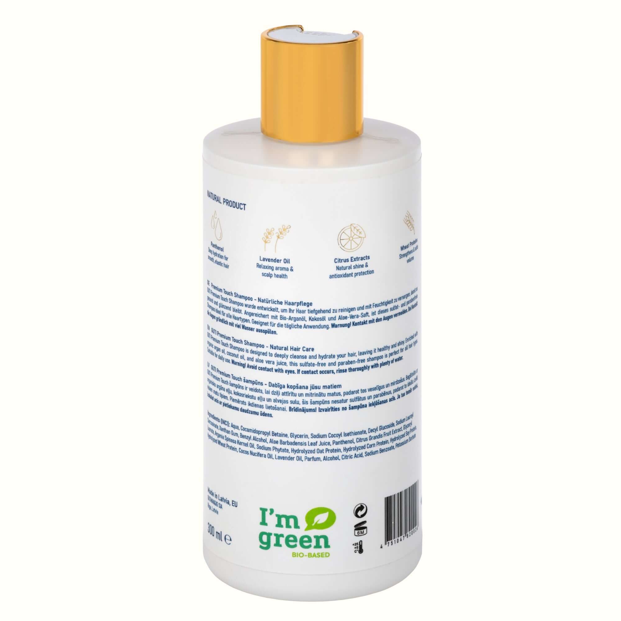  Rückseite des GUTI Premium Touch Bio-Arganöl Shampoos – Inhaltsstoffe und Anwendung